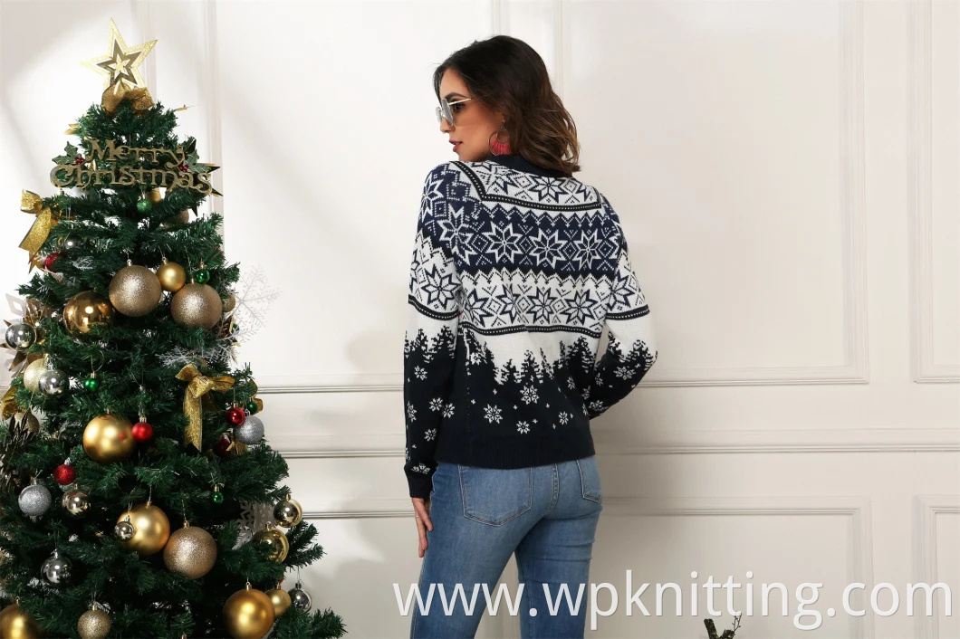 Christmas Snowflake Ladies Pullover Knitwear Long Sleeve Apparel Loose Sweater